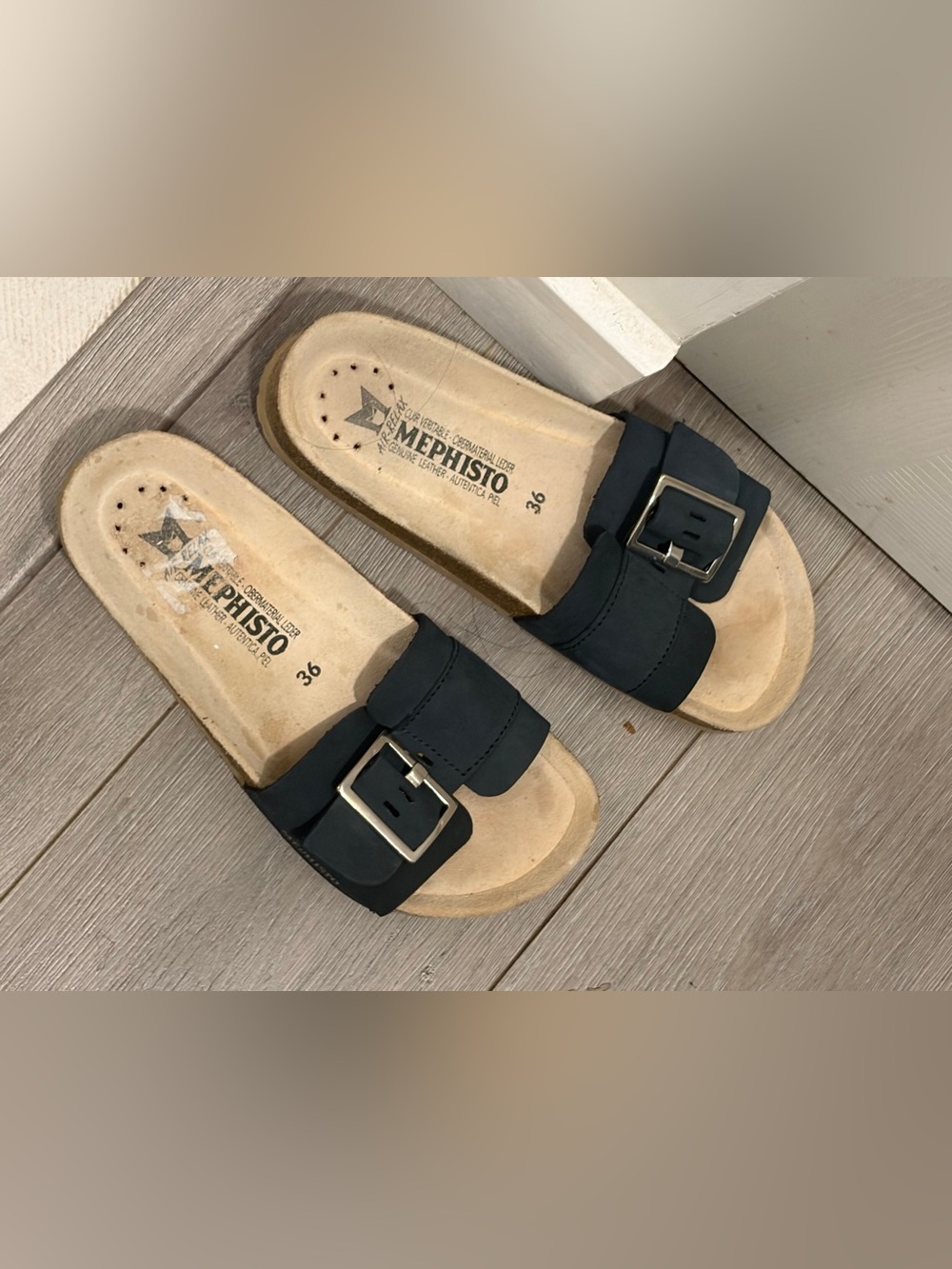 Mephisto Mabel Women's Black Buckle Slide Sandals with Silver Hardware